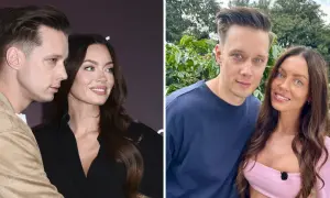 Edyta Zając z partnerem, uśmiechnięci, w dwóch różnych stylizacjach.