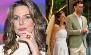 Marta Wierzbicka w białej sukni ślubnej i z narzeczonym. Uśmiechnięta Marta Wierzbicka na innej sesji z okazałym pierścionkiem.