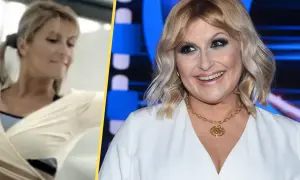 Gwiazda z listą gwiazd, które straciły kontrakty reklamowe przez skandal, w białej kreacji i złotym naszyjniku.