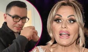 Młody mężczyzna w okularach i kobieta z mocnym makijażem. Czy to on wyjaśnia, dlaczego syn popularnej pary z reality show nie chce występować przed kamerą?