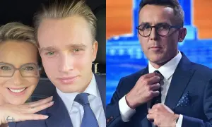 Syn popularnego prezentera zrezygnował z kariery w mediach. Na zdjęciu on i jego matka, obok fragment prezentera.