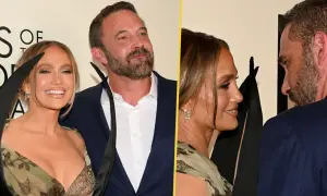 Jennifer Lopez i jej mąż Ben Affleck na czerwonym dywanie.