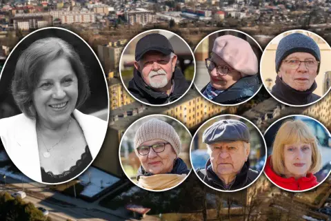 Barbara Skrzypek z mężem i innymi osobami na tle miasta.