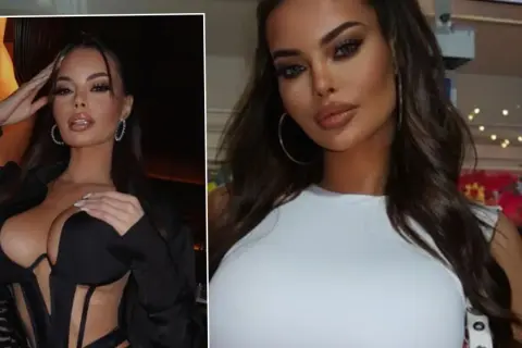 Justyna Gradek kiedys. Dwie odsłony influencerki: w czarnym, odważnym gorsecie i białej, dopasowanej bluzce.