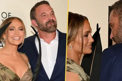 Jennifer Lopez i jej mąż Ben Affleck na czerwonym dywanie.