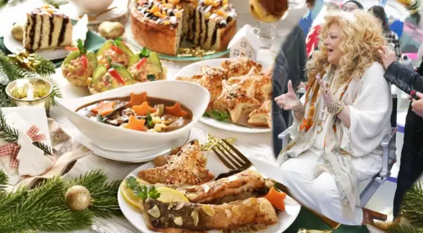 Czy catering wigilijny od gwiazd gastronomii smakuje jak domowy? Na stole ryba, zupa, ciasto i gwiazdki z ciasta francuskiego.