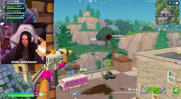 Graczka Shianah gra w Fortnite. Czy Yoshi ma dziewczynę? Na ekranie widać jej postać i innych graczy.