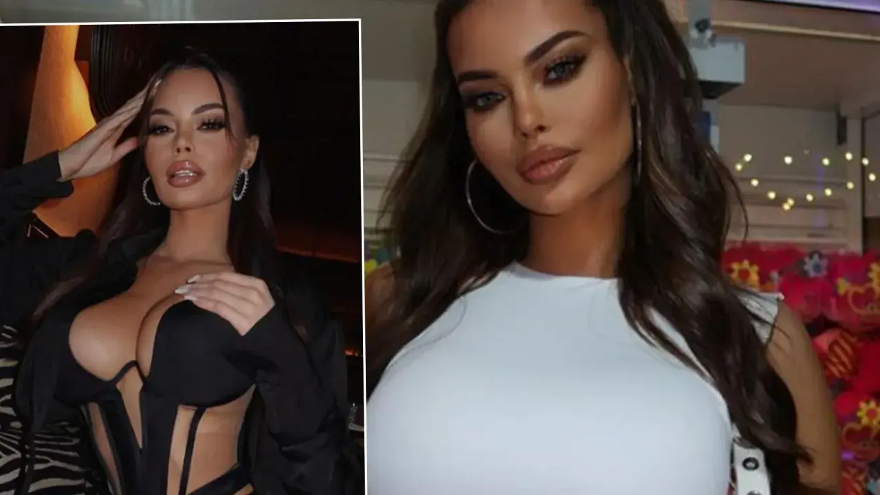 Justyna Gradek kiedys. Dwie odsłony influencerki: w czarnym, odważnym gorsecie i białej, dopasowanej bluzce.