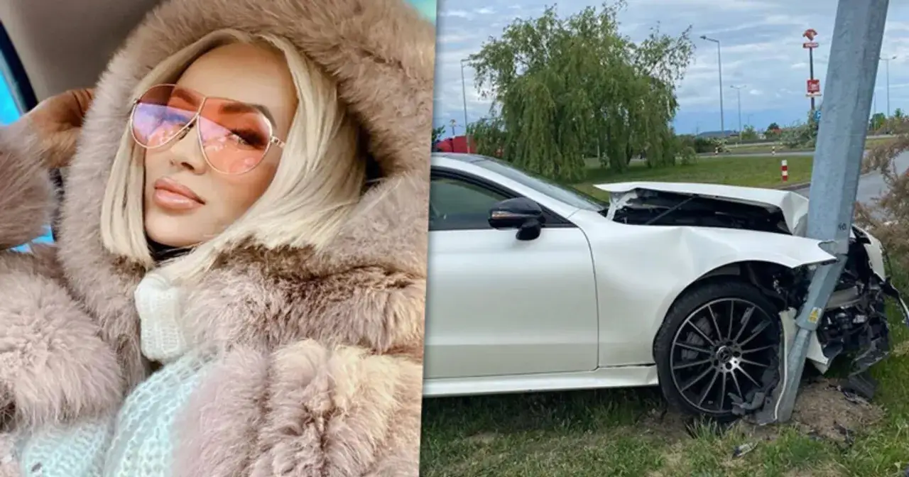 Gwiazda w futrze i okularach vs. białe auto po wypadku. Czy to jej własne auto, czy tylko leasingowe na reklamę?