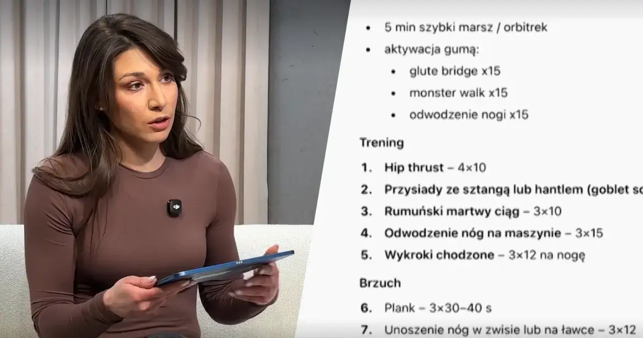 Kobieta analizuje plan treningowy, zastanawiając się, czy warto zainwestować w aplikację treningową od popularnego trenera gwiazd.