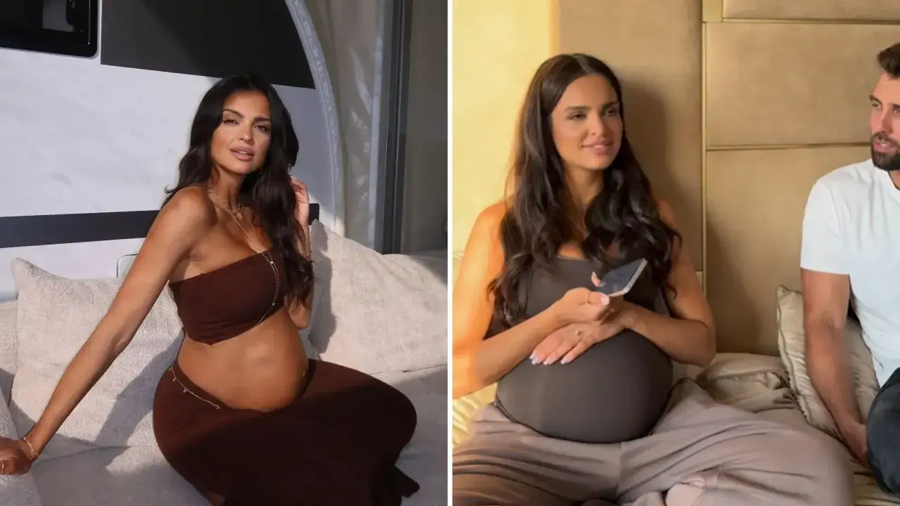 Klaudia El Dursi w zaawansowanej ciąży, z brzuszkiem widocznym na obu zdjęciach. Czy to jej trzecie dziecko?