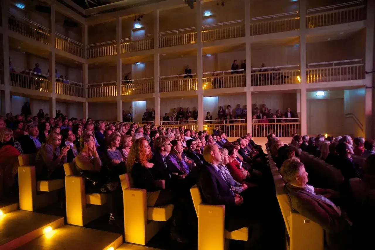 Widownia w teatrze, zastanawiasz się, czy warto kupić bilet na spektakl teatralny z obsadą samych celebrytów?