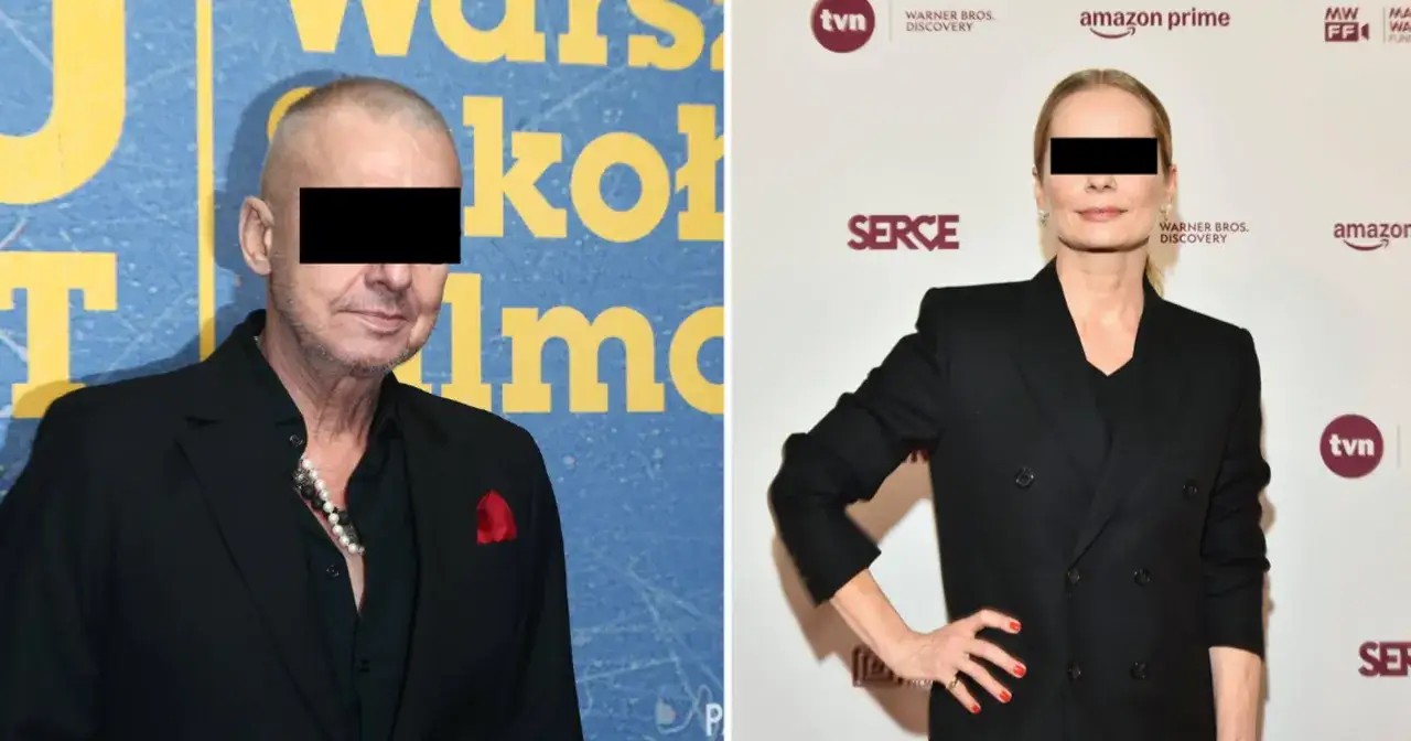 Lista gwiazd, które straciły kontrakty reklamowe przez skandal. Mężczyzna w czarnym garniturze i kobieta w czarnej marynarce, oboje z zasłoniętymi twarzami.