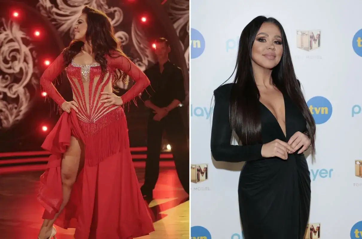 Sylwia Bomba w czerwonej sukni z frędzlami i w czarnej kreacji. Wiek nie gra roli w jej stylu.